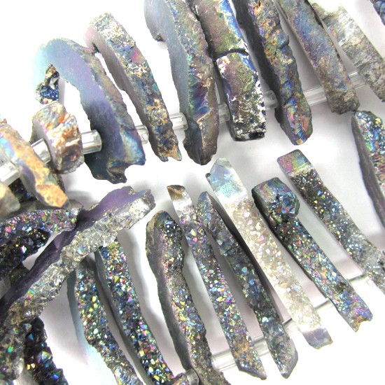 12-40mm rainbow  blue druzy agate nugget beads 15.5" strand