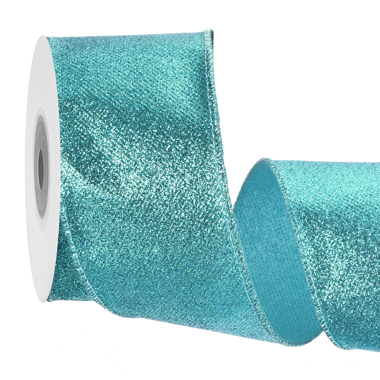 2.5 Inch Glitter Wired Ribbon, Light Blue Sparkly Iridescent Ribbon 10 Yard