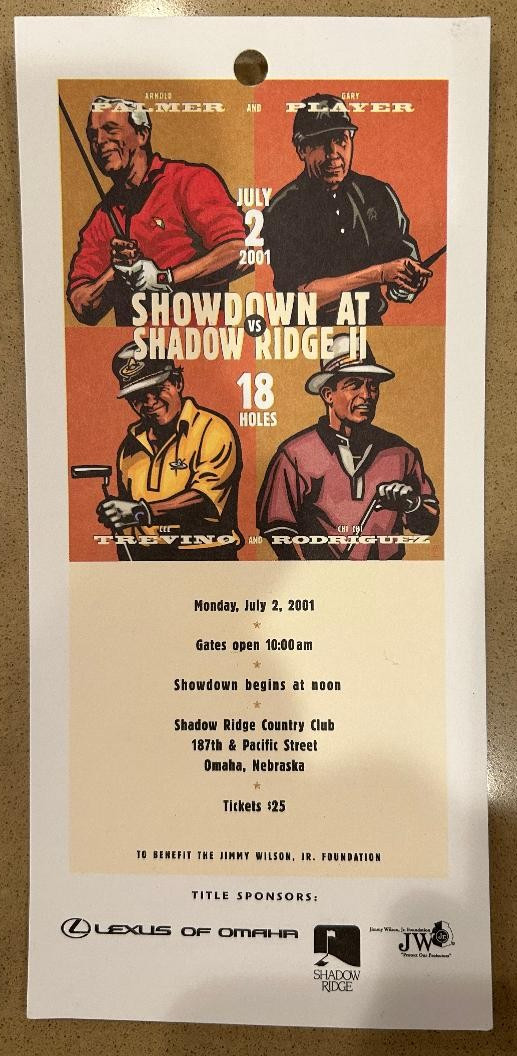 Vintage Original Golf Exhibition Ticket 2001 (Palmer, Player, Trevino & Chi Chi)