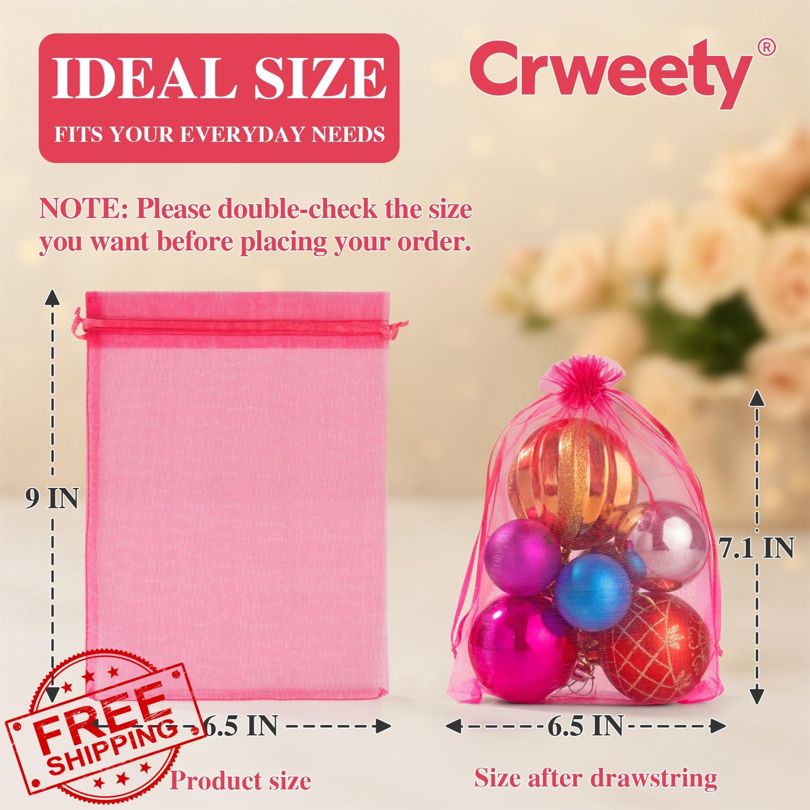 Crweety 100 Purple Organza Bags 6x9" Mesh Gift Bags Jewelry Candy Wedding Favors