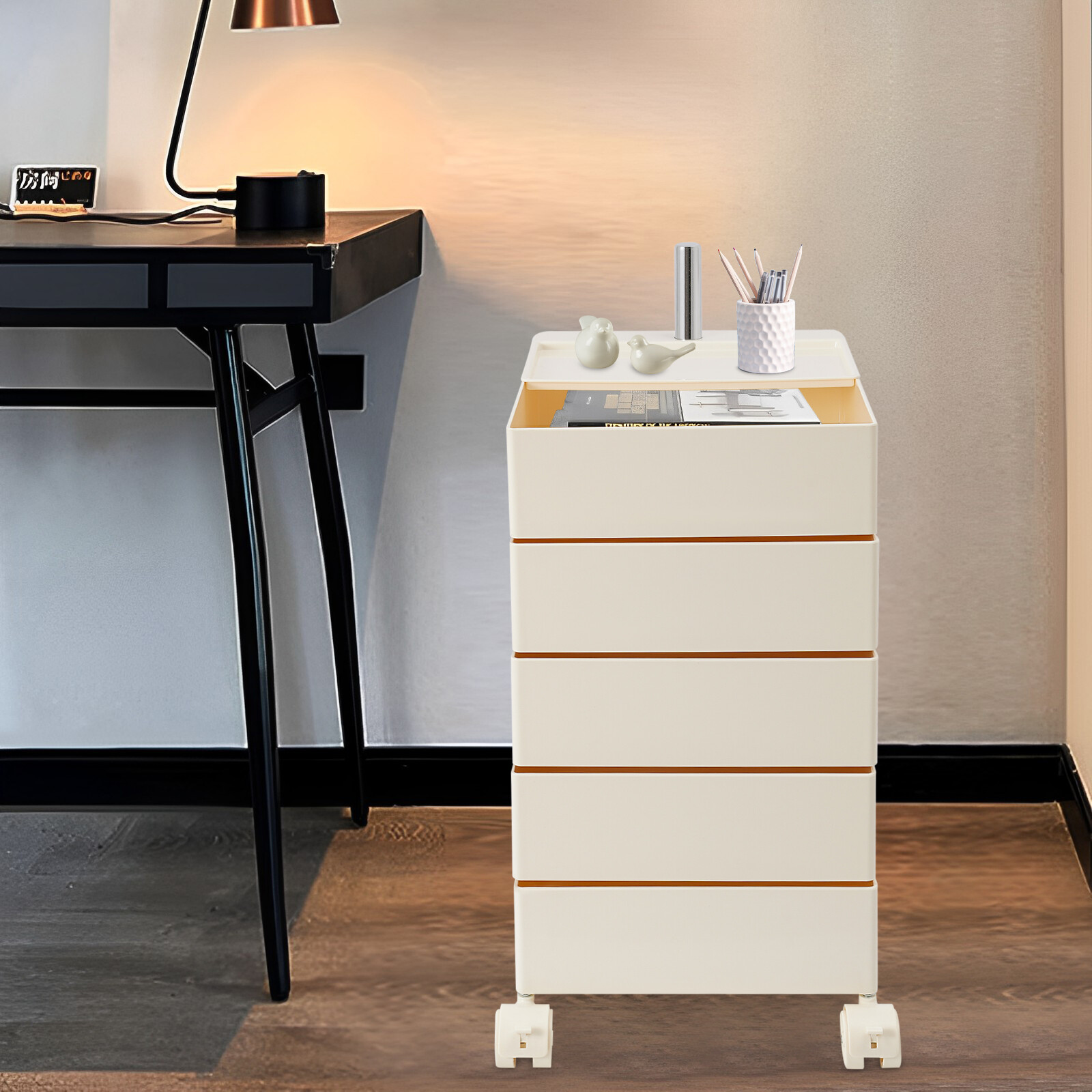 360° Rotating Sofa Side Cabinet, Storage Cabinet Bedside Table, Rotating Storage