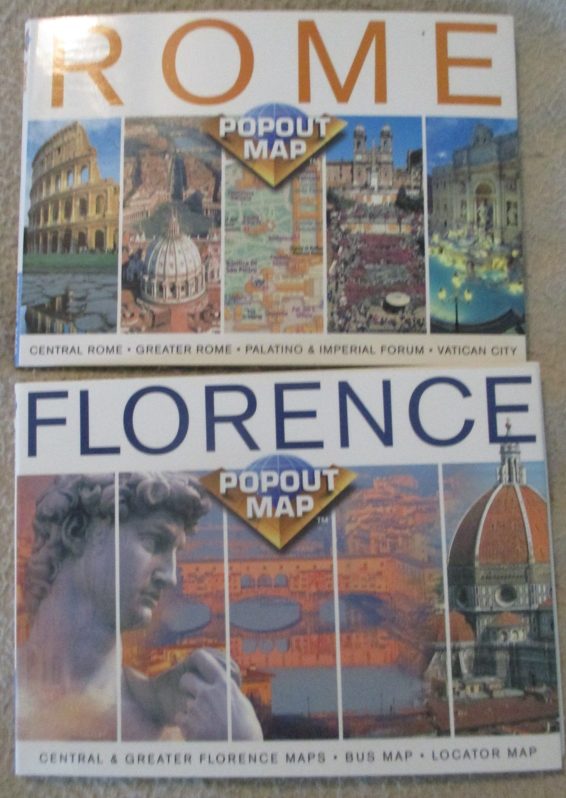 2 NEW Vintage Popout maps Rome & Florence ITALY Compass Maps quick guides