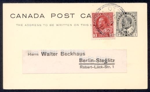 CANADA 1c EDWARD REPLY CARD w/ADMIRAL TO GERMANY