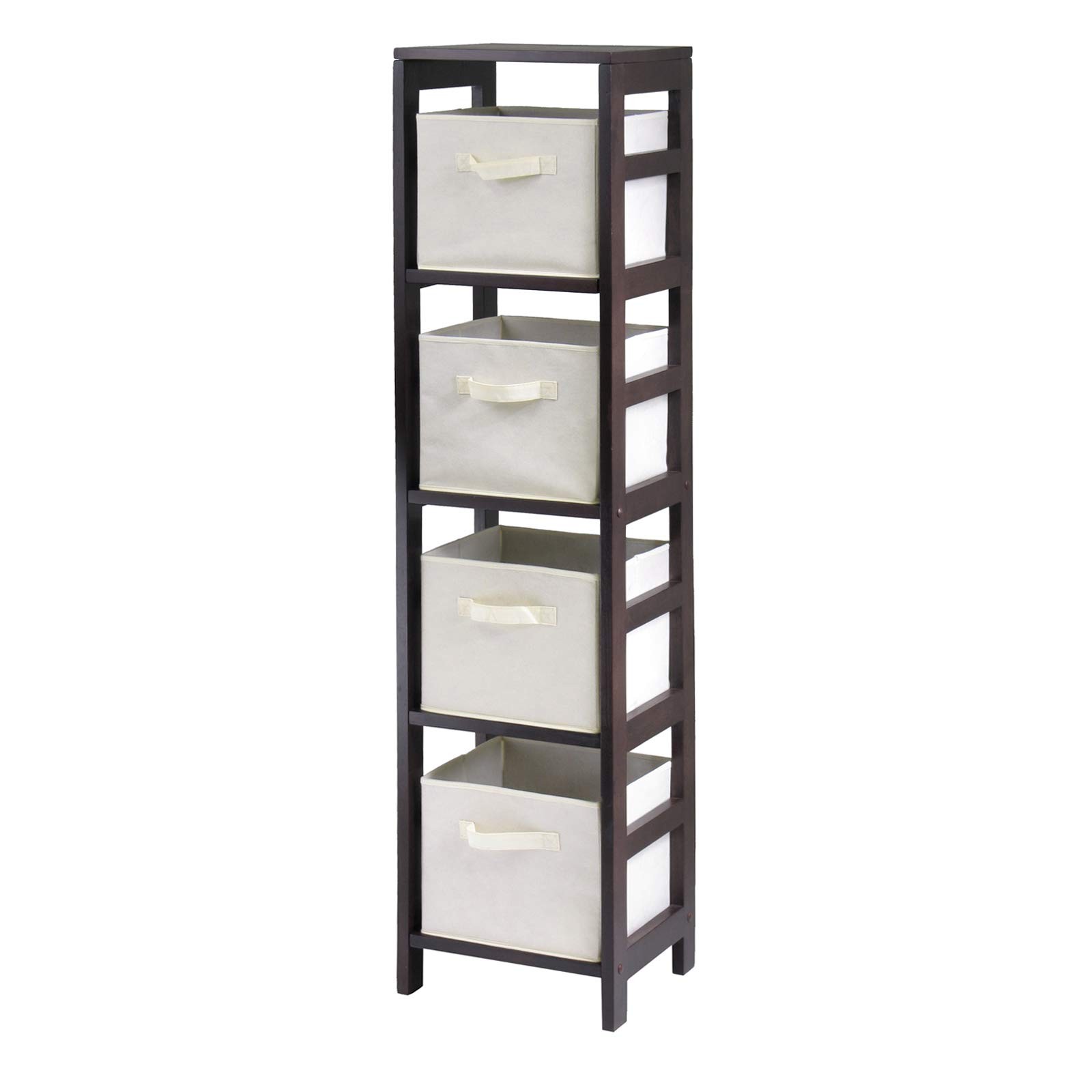 Winsome Wood Capri 4-Section Storage Shelf, Beige Fabric Baskets, Sturdy Design