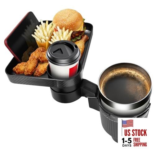 Car Cup Holder Tray, Extra Large Car Cup Holder Expander with 360° Rotation 