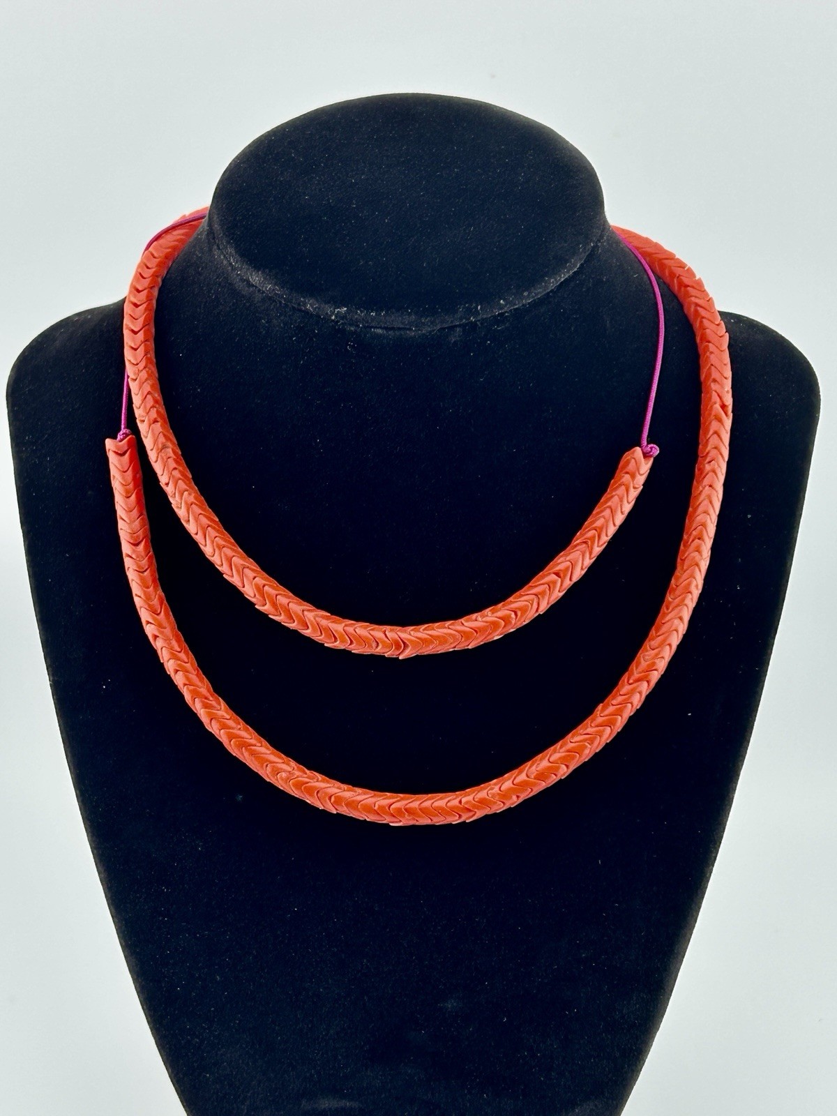 African Natural Red Coral Snake-Cut Vertebrae Bead Strand 6mm 20″ 1950s Vintage