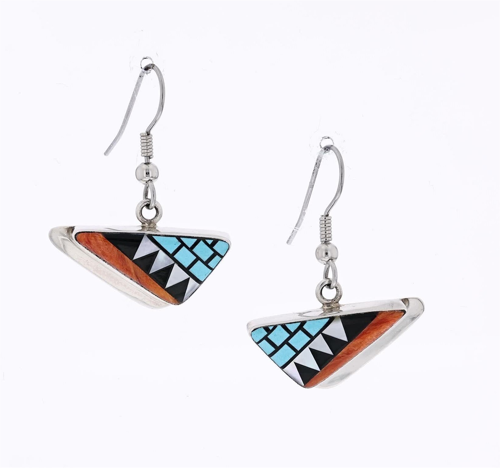 Lyndon Ahiyite Zuni Sterling Silver Turquoise Triangle Native American Earrings