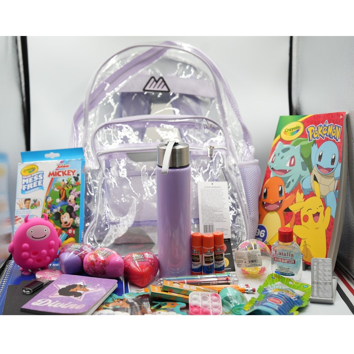 Clear Purple Backpack Bundle - Supplies Crayola Pokemon Dough 25+ Items Bundle