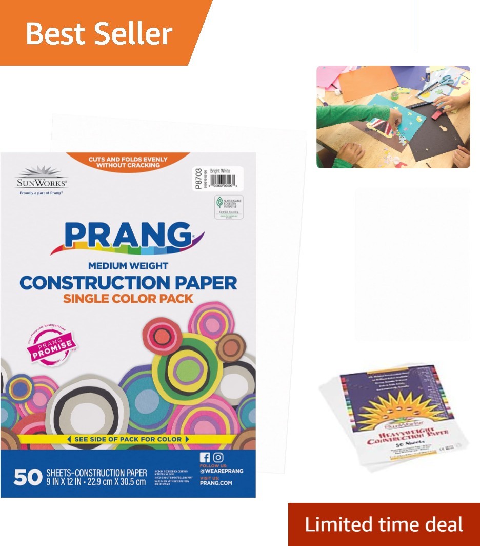 Bright White Construction Paper, 9" x 12", 50 Sheets - Perfect for Crafts