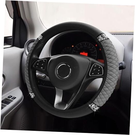 Bling Soft Leather Steering Wheel Cover, Car Wheel Cover, 15 Inch Colorful Gray