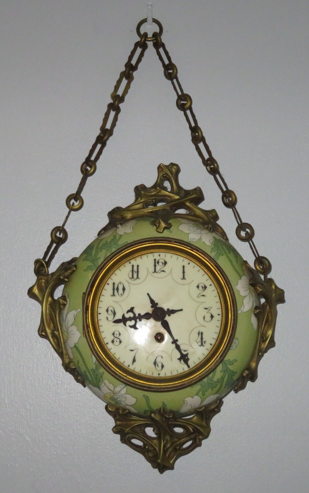 Hector Guimard designed green ceramic gilt metal vintage Art Nouveau wall clock