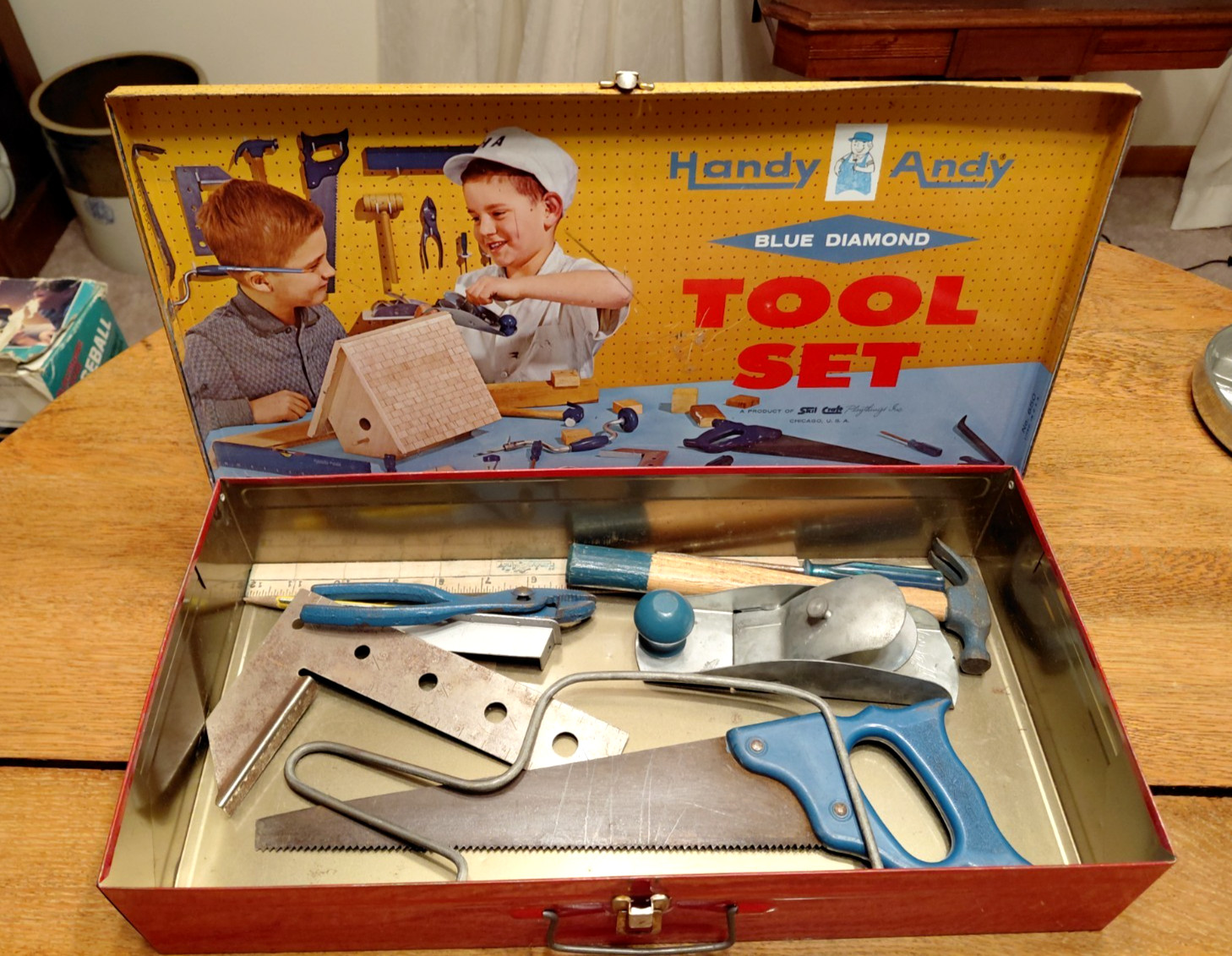 VINTAGE 1964 HANDY ANDY POWER SHOP BLUE DIAMOND TOOL SET w ORIGINAL TOOLS