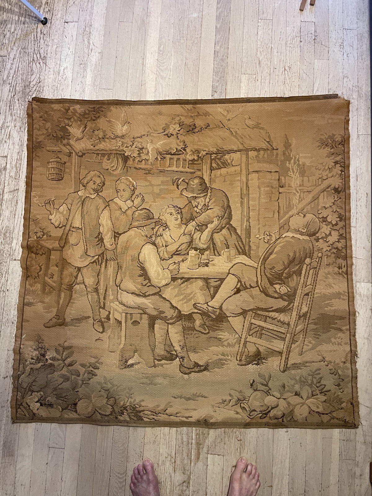 Antique Large 19th Century French Party Scene Wall Tapestry