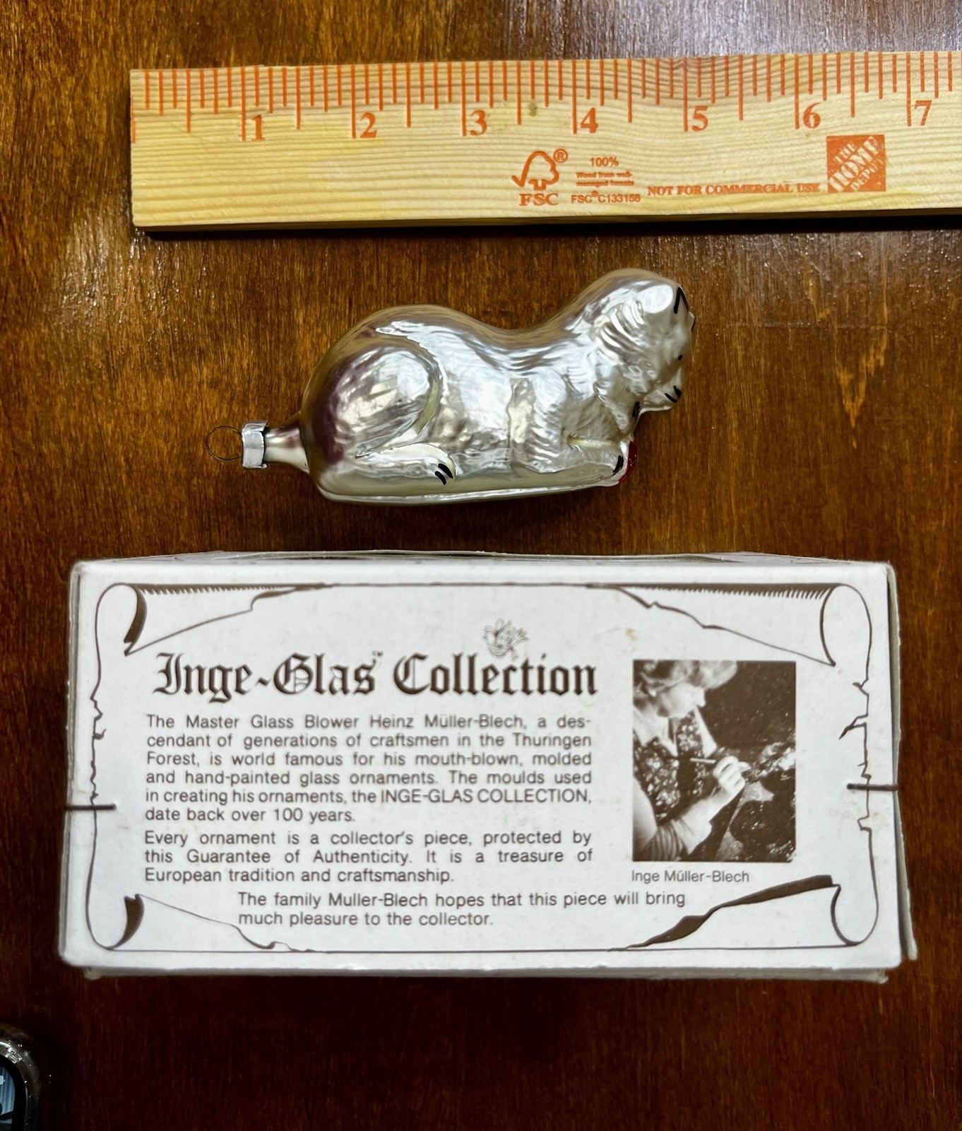 Vintage Christmas CAT Glass Ornament Inge Glas Germany Blown German New In Box