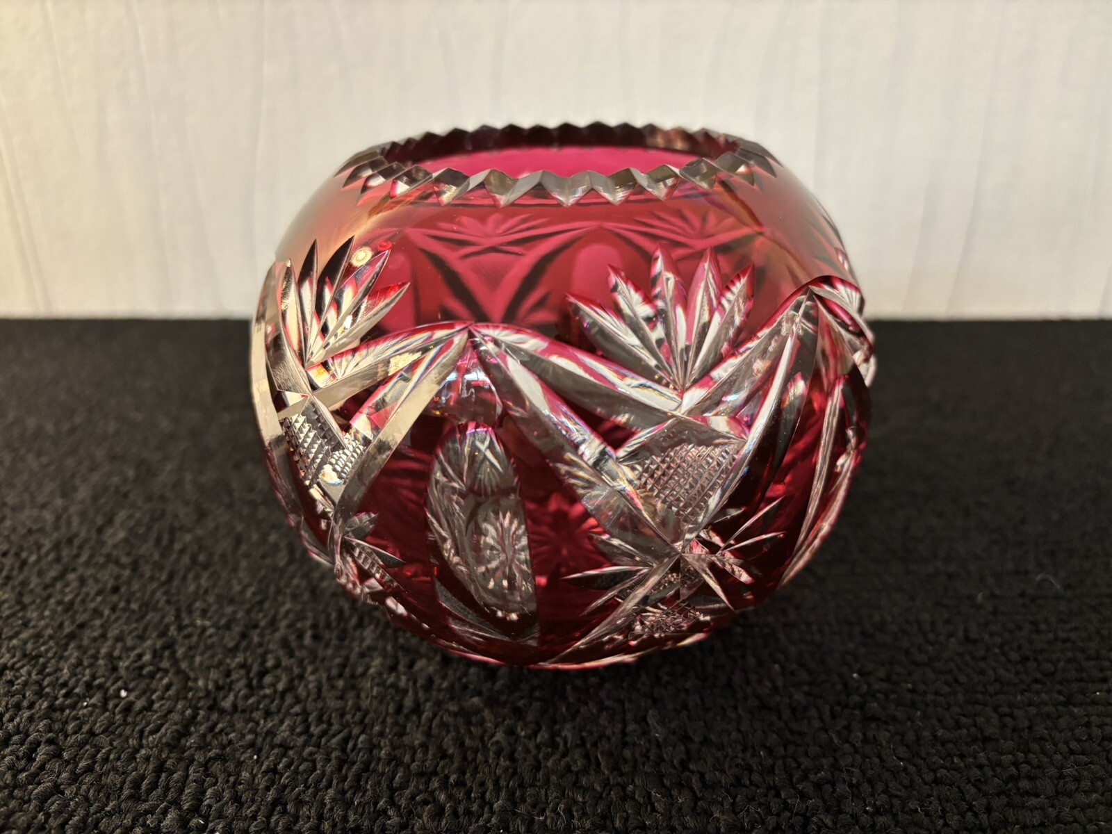 Red Round Crystal Vase From Saint Louis Unmarked Model 12