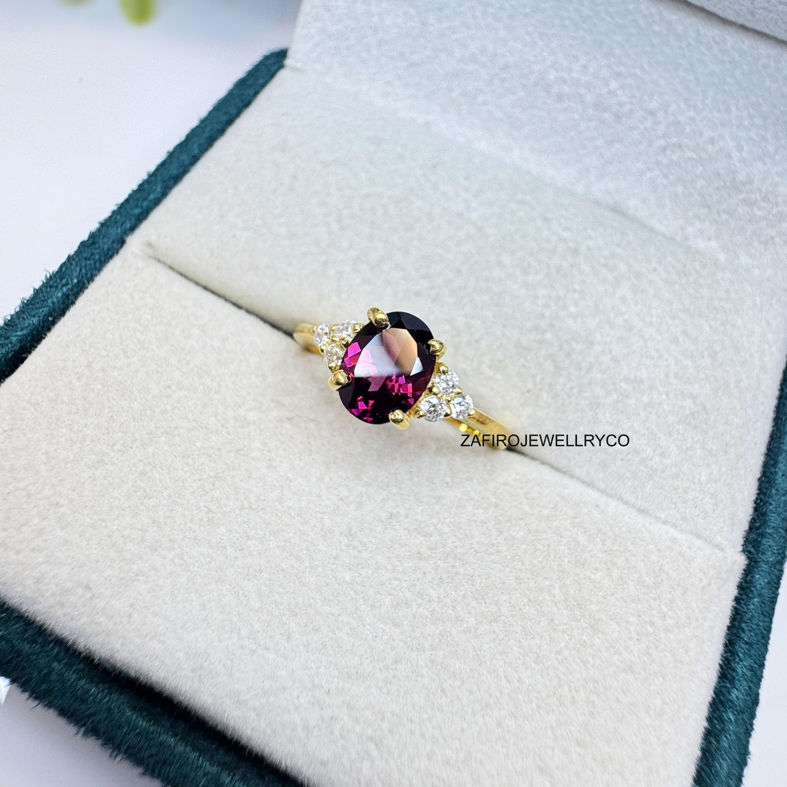 Natural Rhodolite, Birthstone Ring, Wedding Ring, Pave Ring, Rhodolite Ring
