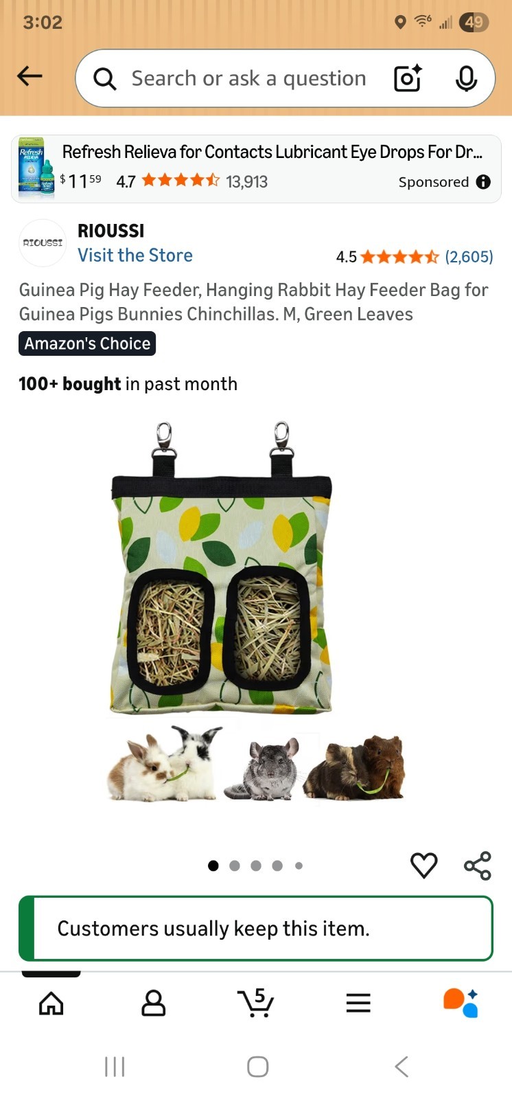 Hanging Hay Feeder Bag for Small Pets – Bunny, Guinea Pig, Rabbit, Chinchilla