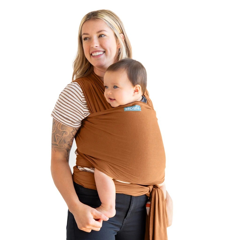 Moby Classic Wrap Baby Carrier Caramel Baby Wearing Hands-Free Postpartum
