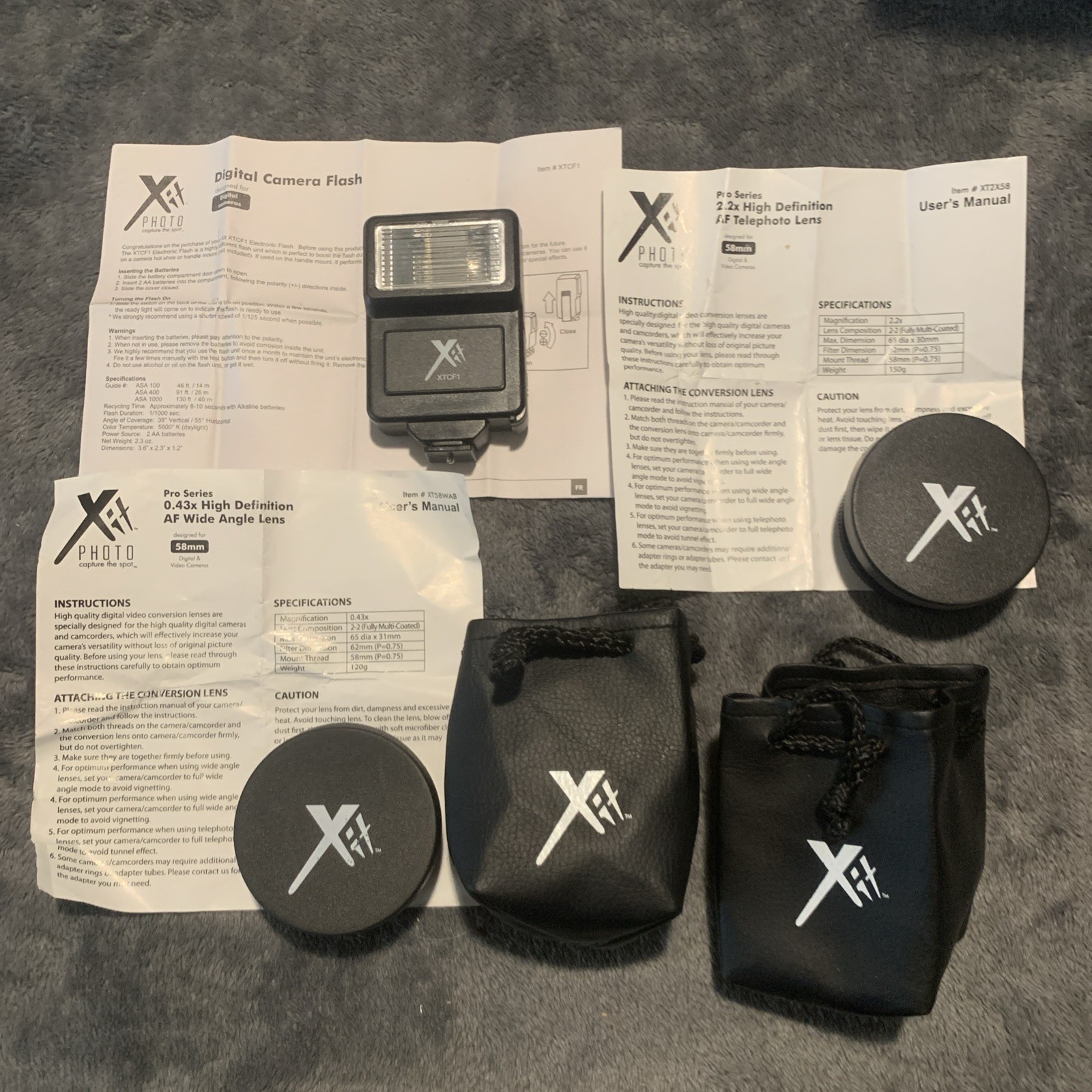 Canon Camera Accessories Lot - Xit Wide Angle & Telephoto Lens, Digital Flash