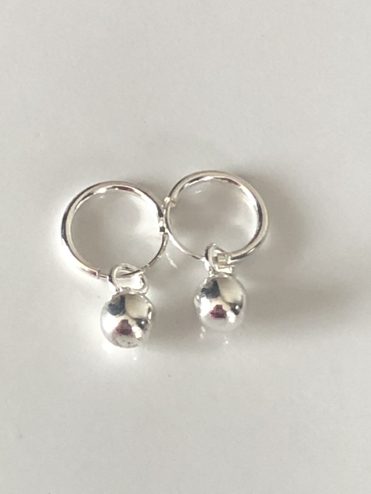 925 Sterling Silver Tiny Round Solid Ball Sleeper Hoop Kids Girls Earrings 10mm