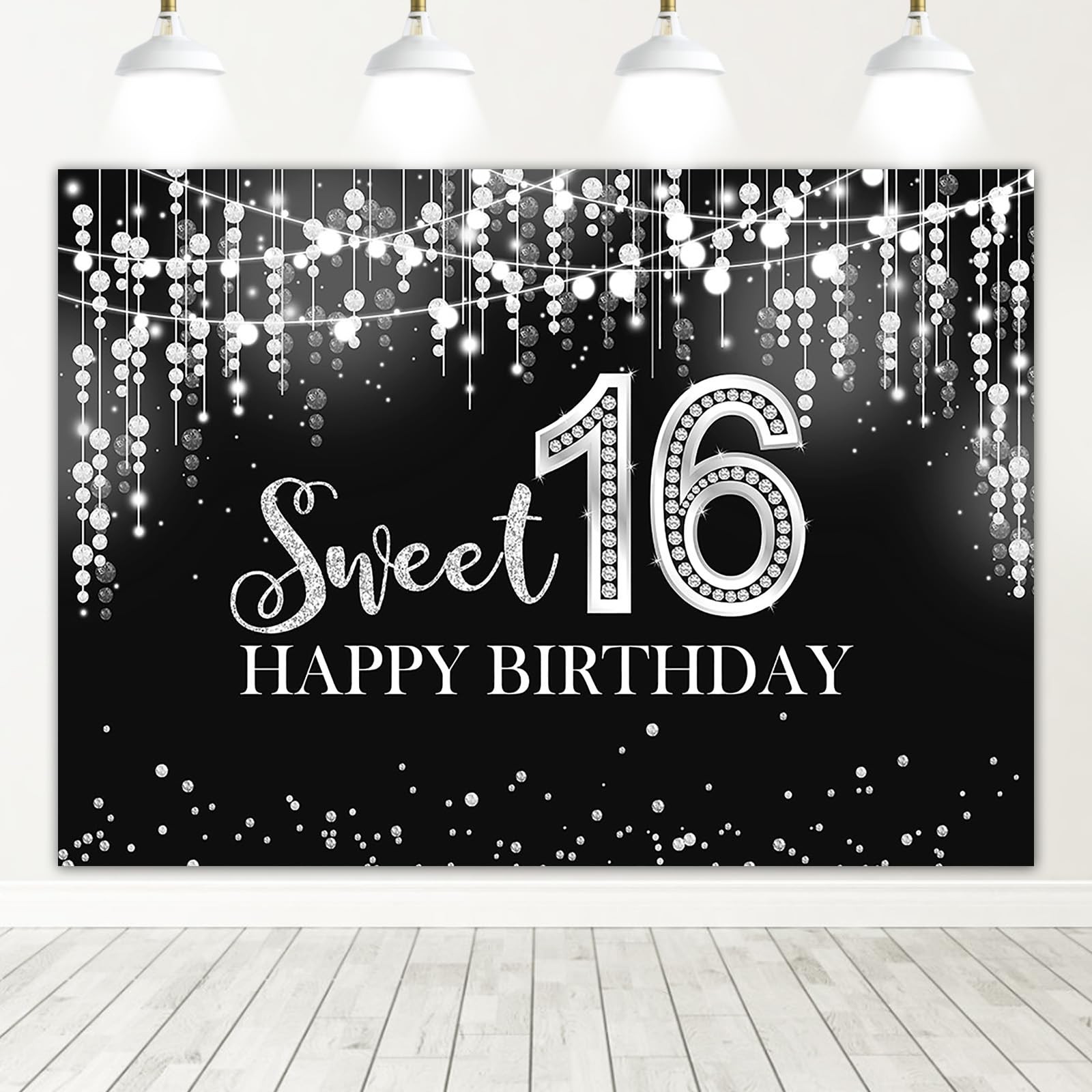 7x5ft Sweet 16 Birthday Backdrop Glitter Silver Girls Party Table Decoration