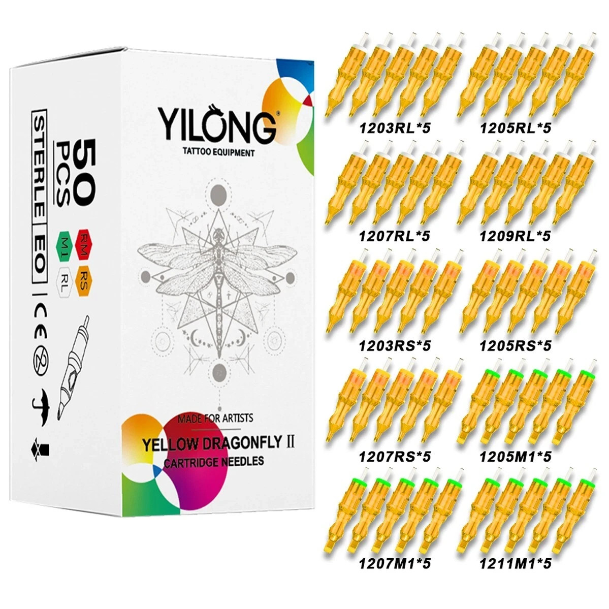 50Pcs Professional Tattoo Cartridge Needles 12 Mixed Types Round Liner Shader