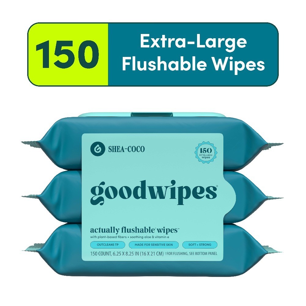 Flushable Wet Wipes for Adults Shea Butter Coconut Scented 3 Pack 150 Count
