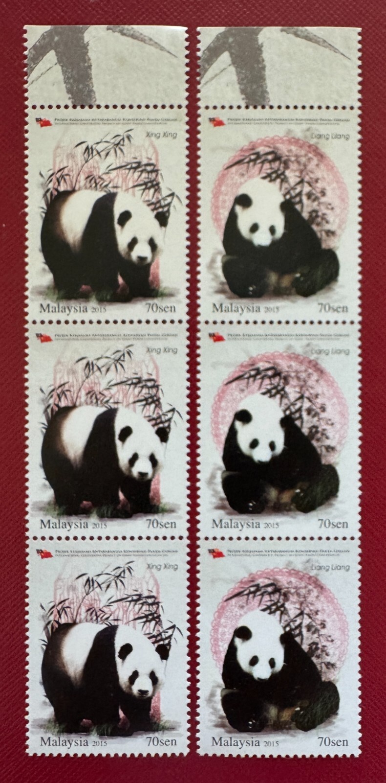 MALAYSIA 2015 GIANT PANDA CONSERVATION PROJ 2V set Strip of 3 SG#2066-2067 MNH