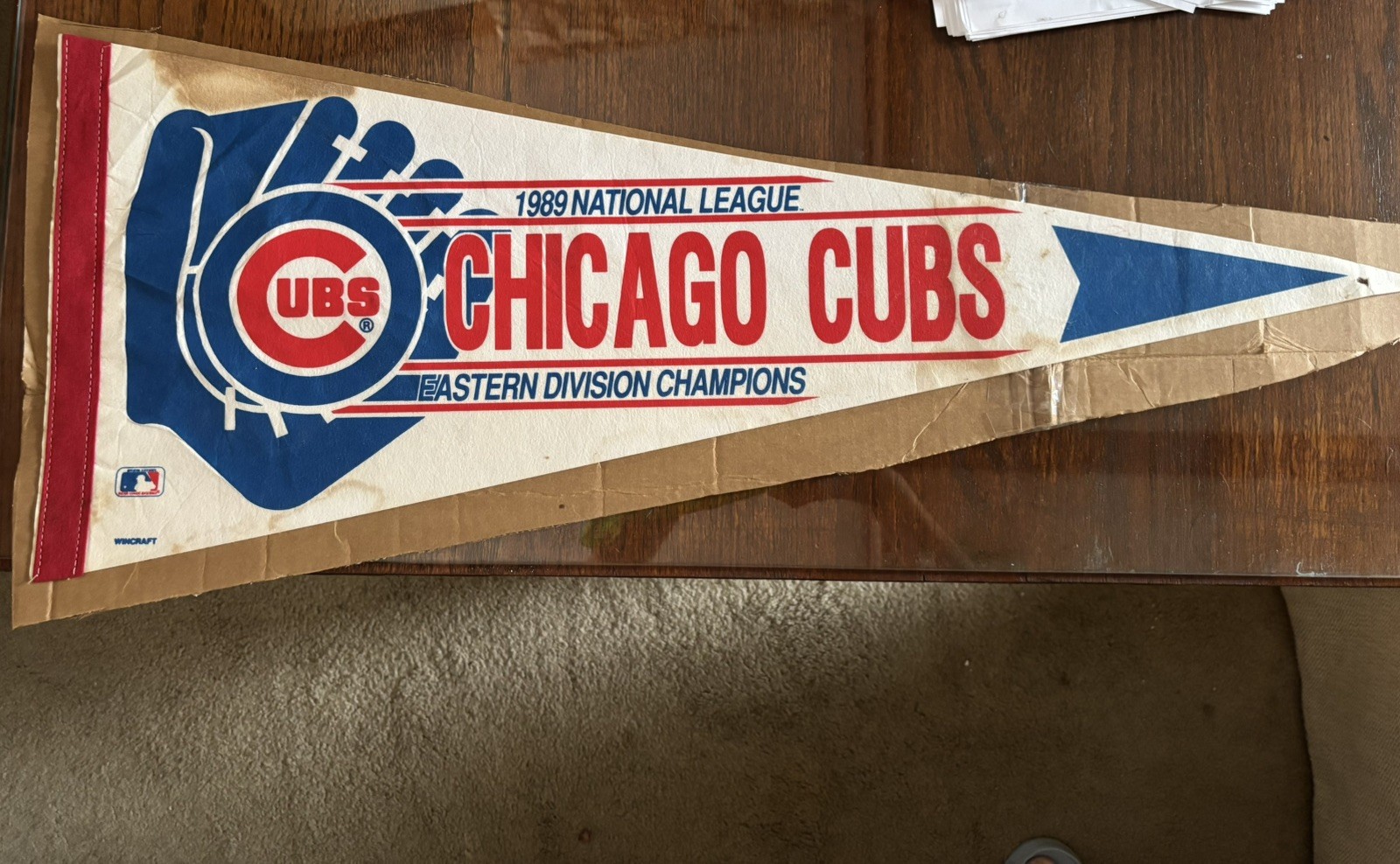 Vintage CHICAGO CUBS  Pennant 30"L felt flag banner MLB 1989 National League 