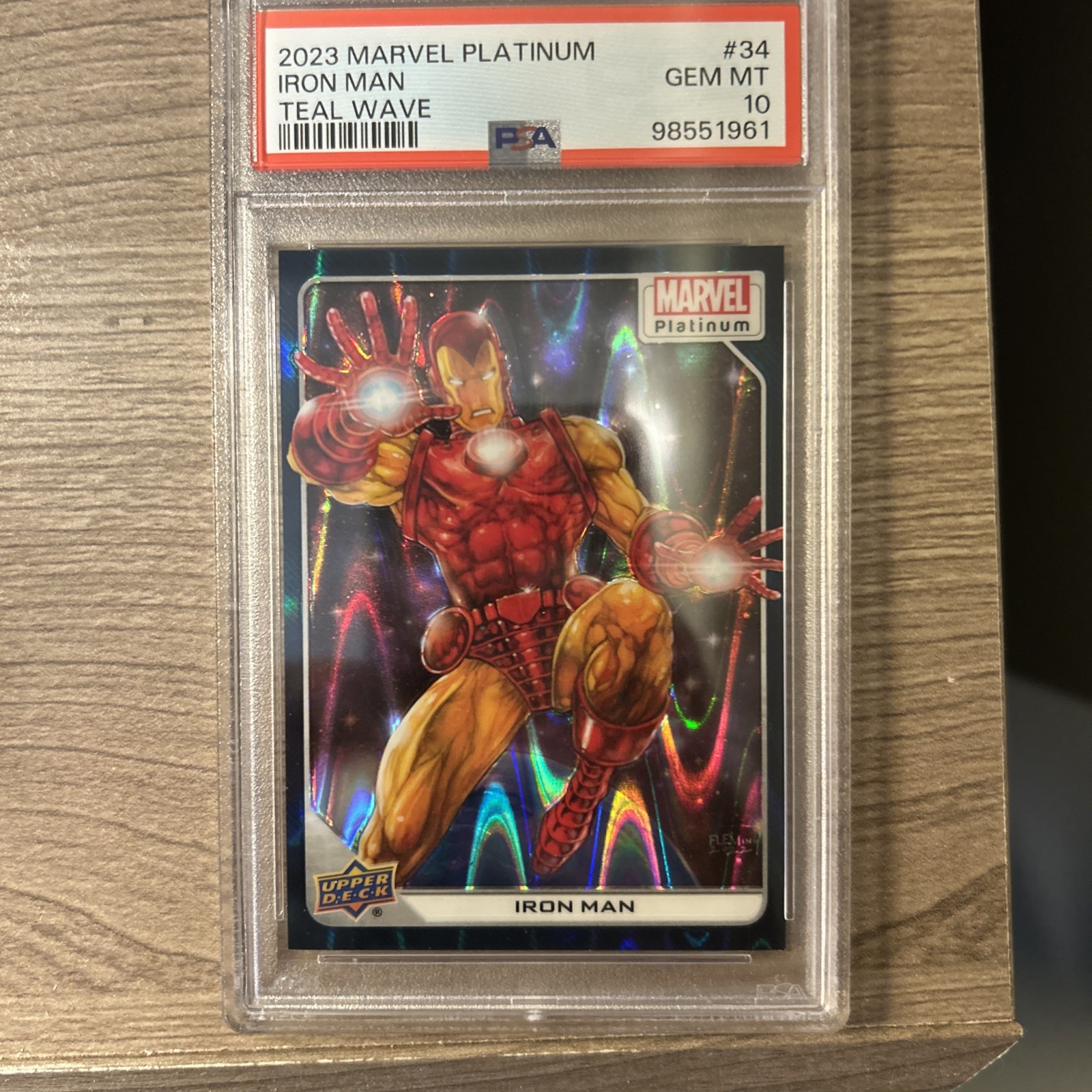 2023 Upper Deck Marvel Platinum Teal Wave Iron Man /799 PSA 10 POP 10