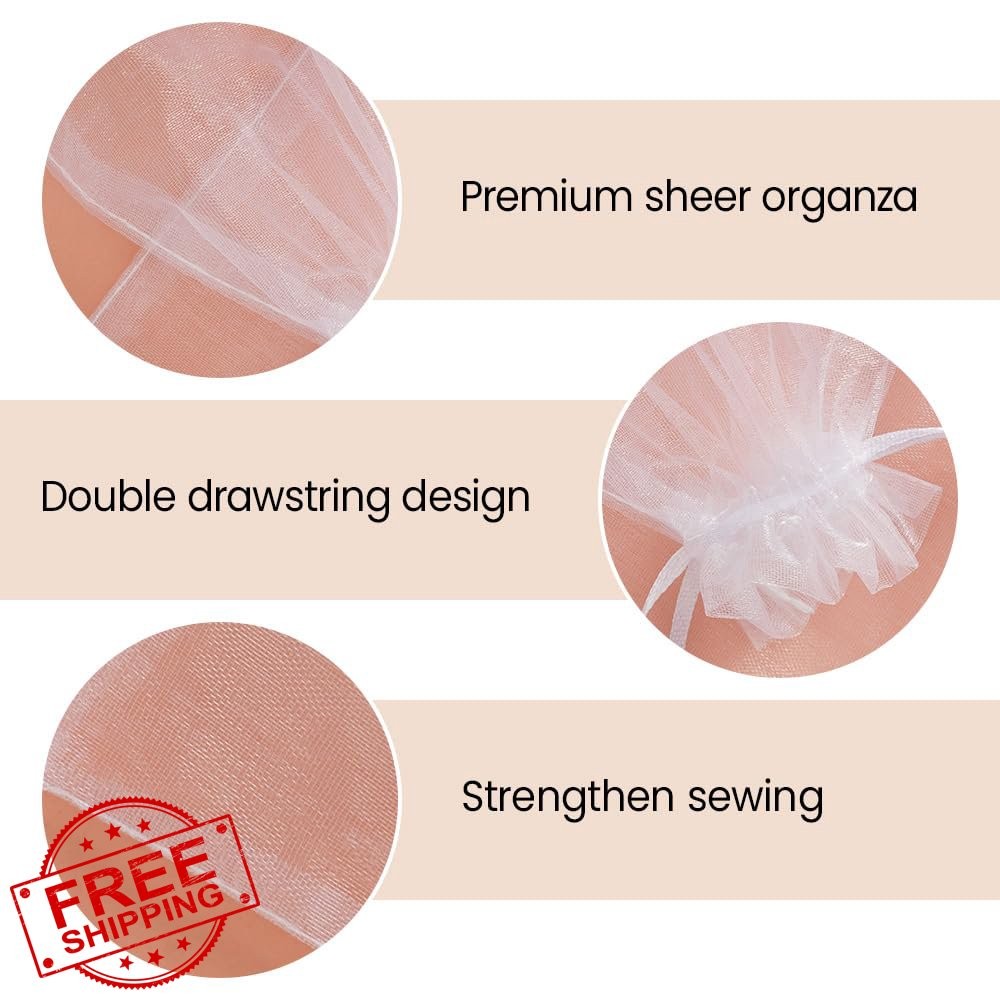 Meowoo 100pcs Organza Bags 3x4in White Jewelry Pouches Drawstring Small Gift
