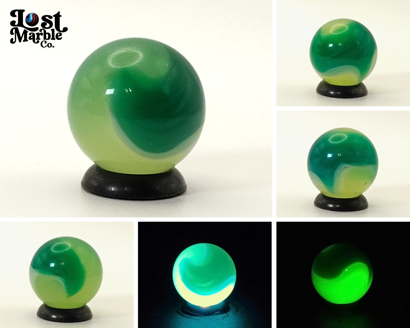 17mm Uranium Akro Agate Limeade Lazy Corkscrew Marble gorgeous! NM+