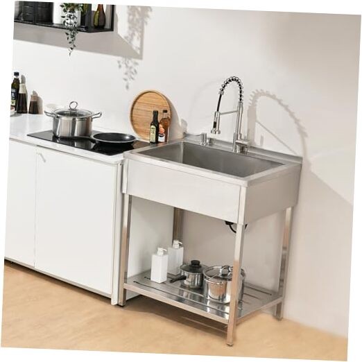 Stainless Steel Utility Sink Free Standing, Brushed Nickel 30.7" x 21.6" x 35"