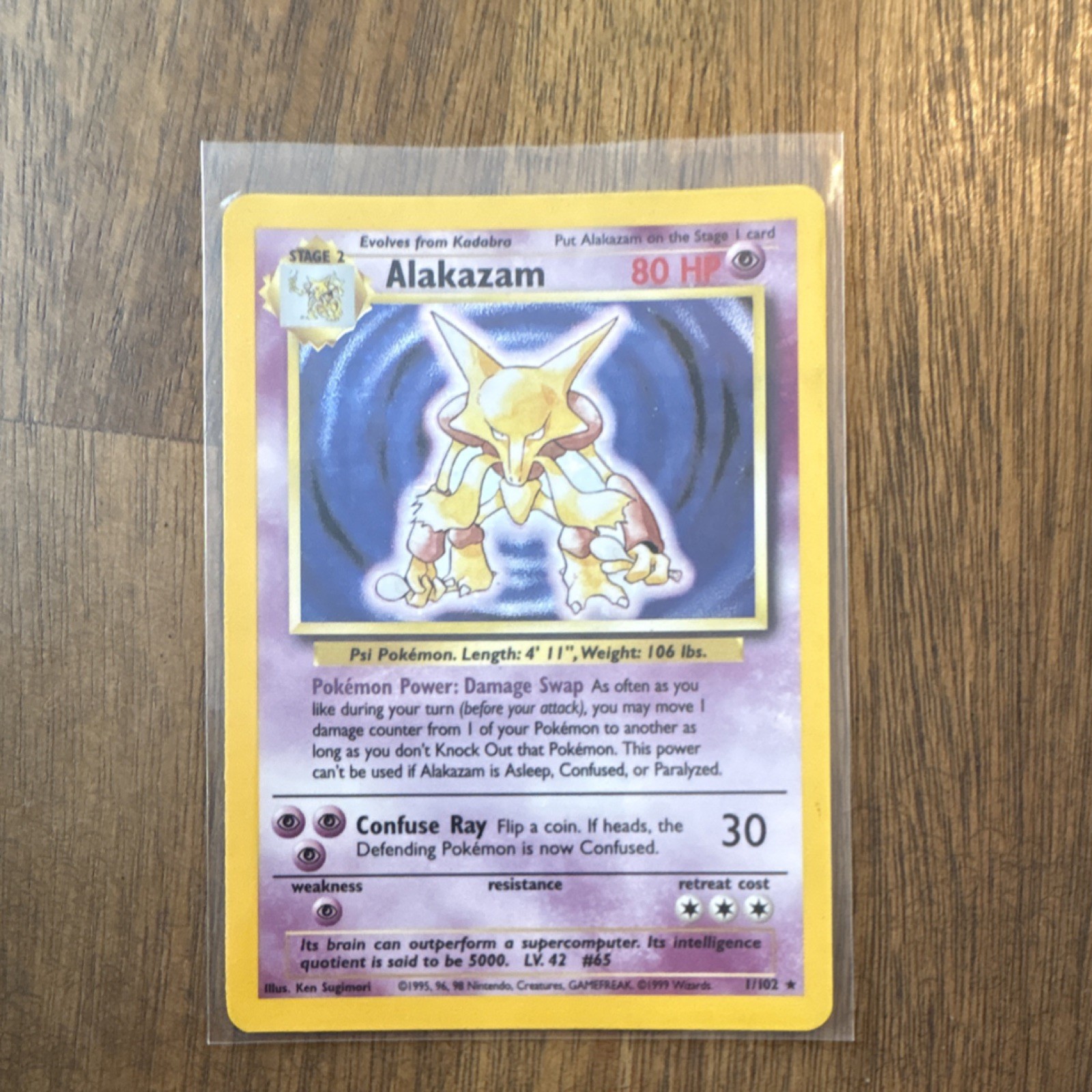 Pokémon Alakazam Base Set Holo Rare Card 1/102 80 HP Stage 2 English