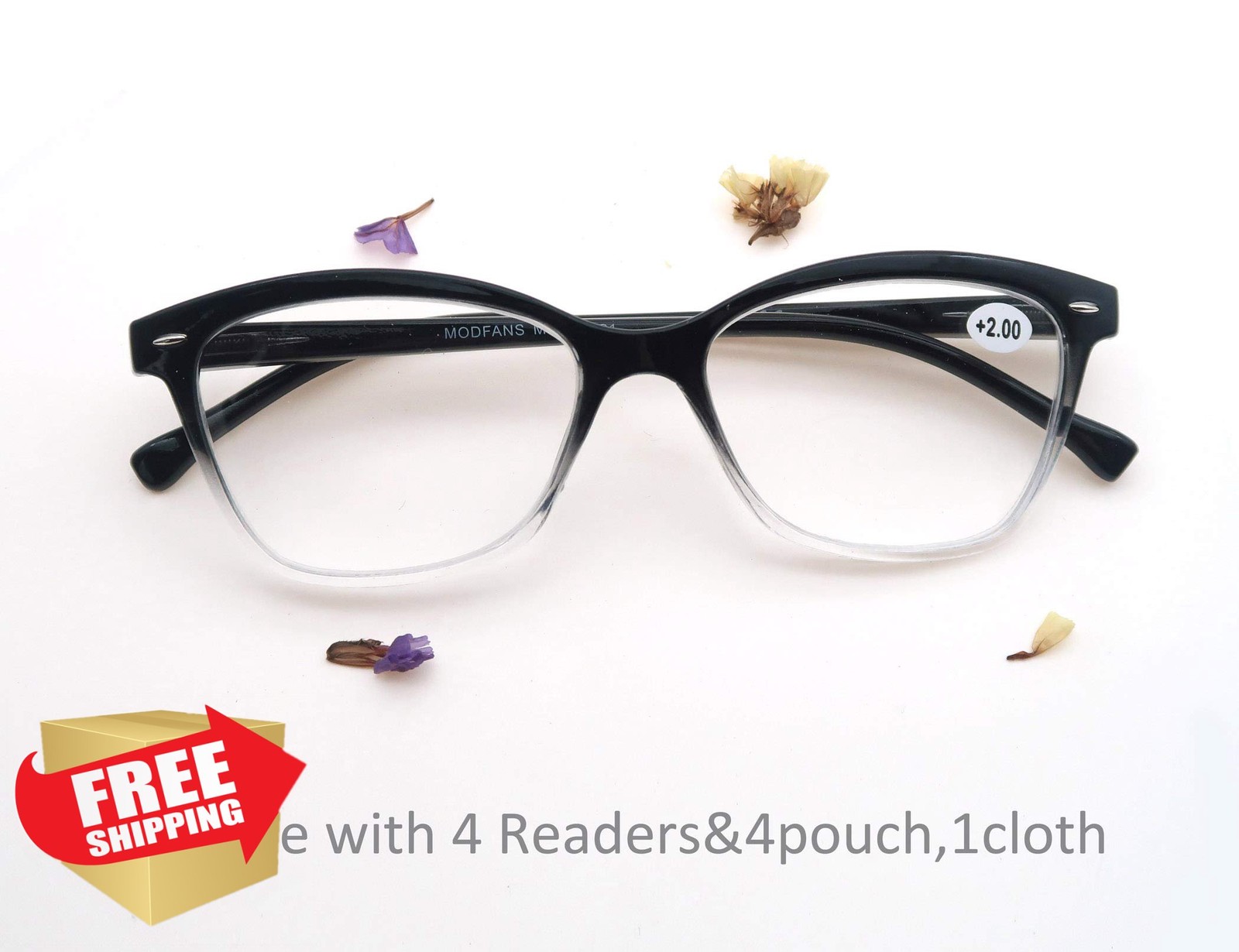 MODFANS 3.0 Reading Glasses Women 4 Pair, Pattern Spring Hinge, Black