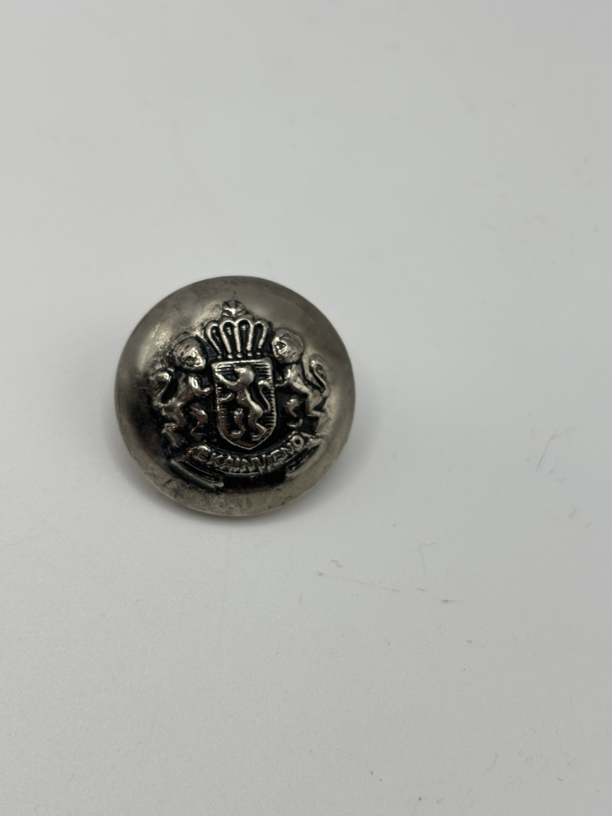 Vintage Antique Silver Metal Uniform Lion Crown Shield Crest Button