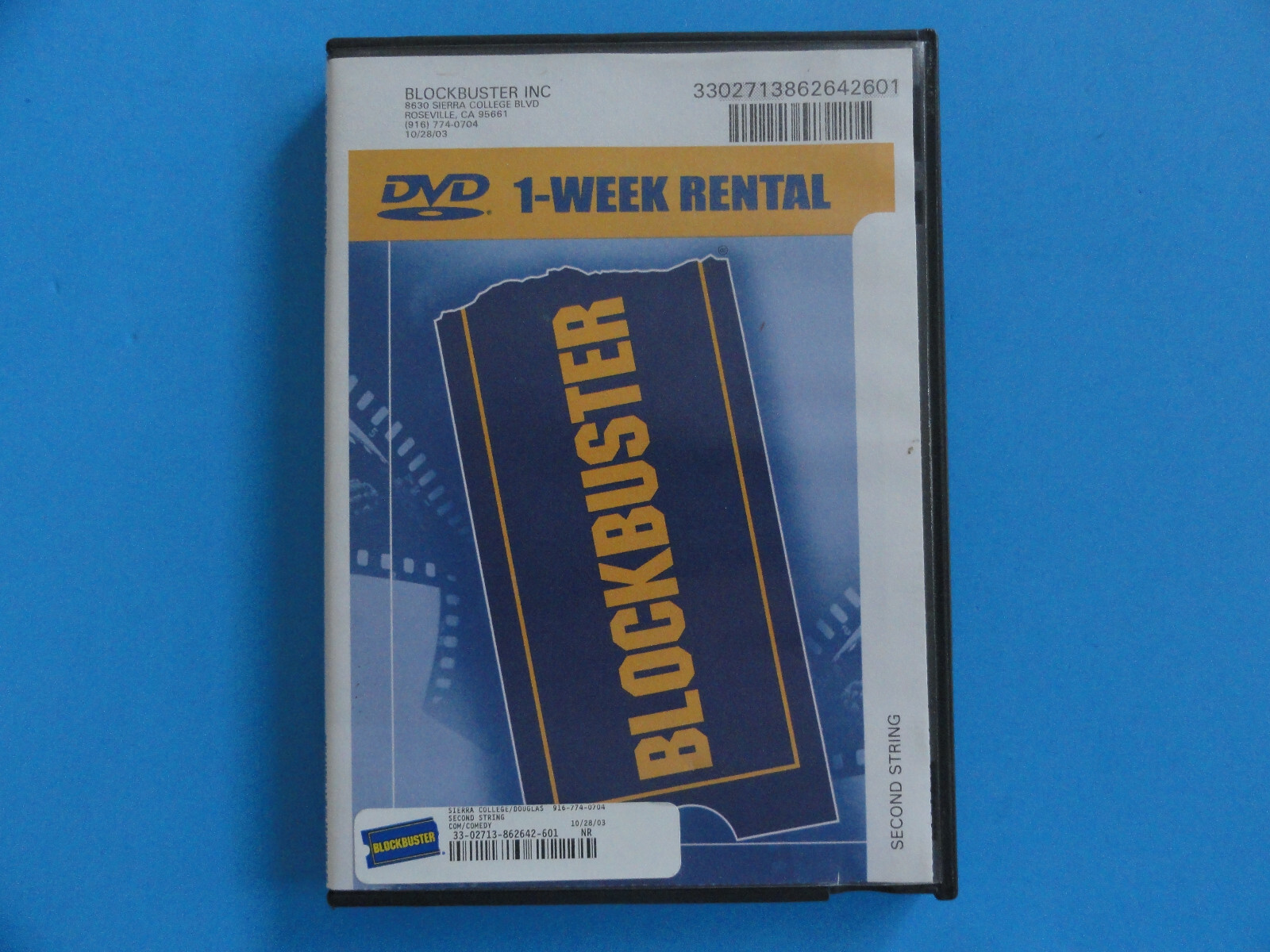 BLOCKBUSTER VIDEO DVD RENTAL CASE "SECOND STRING" AUTHENTIC 2003 **NO MOVIE**