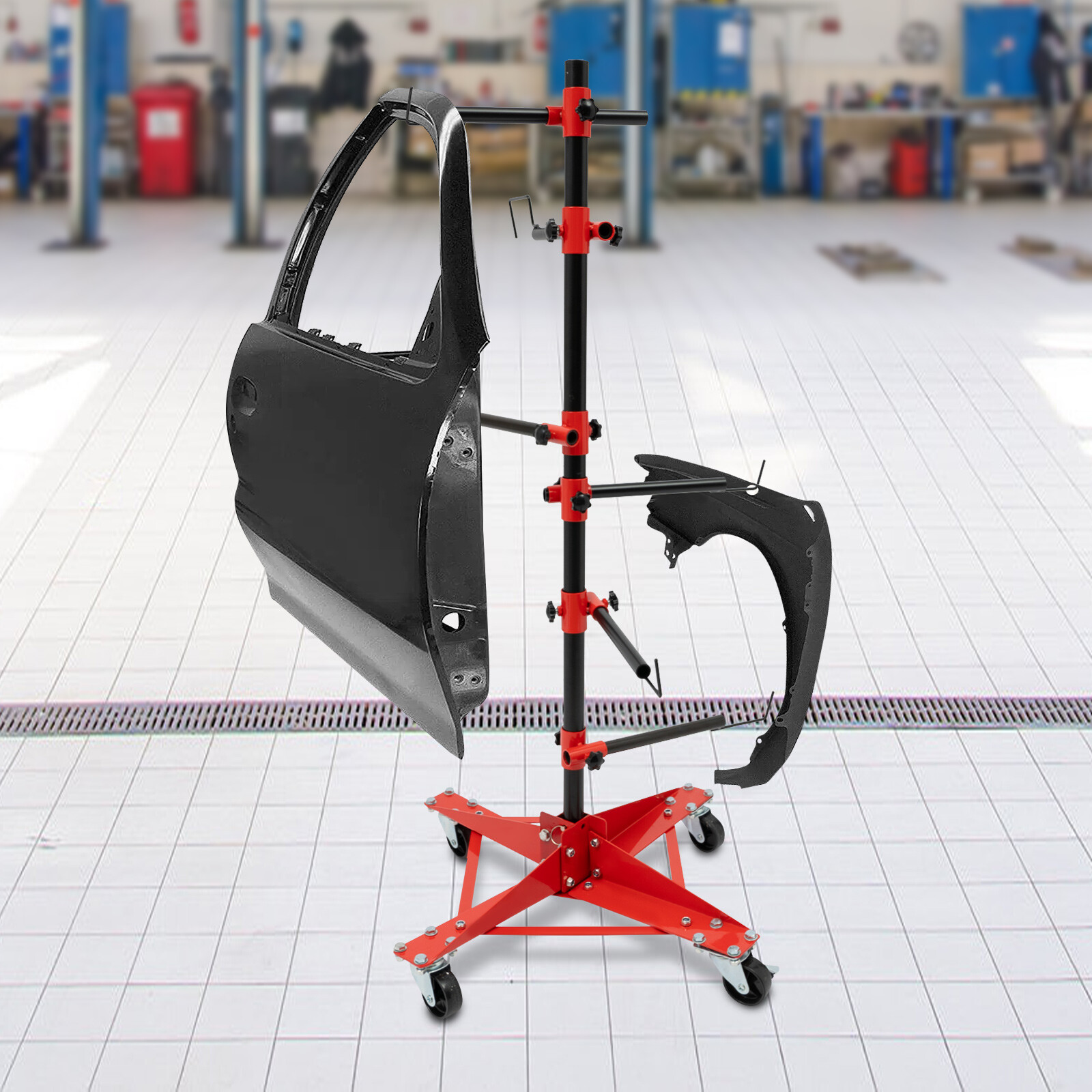 Adjustable 100KG Auto Body Paint Stand with Six Hooks and Wheels