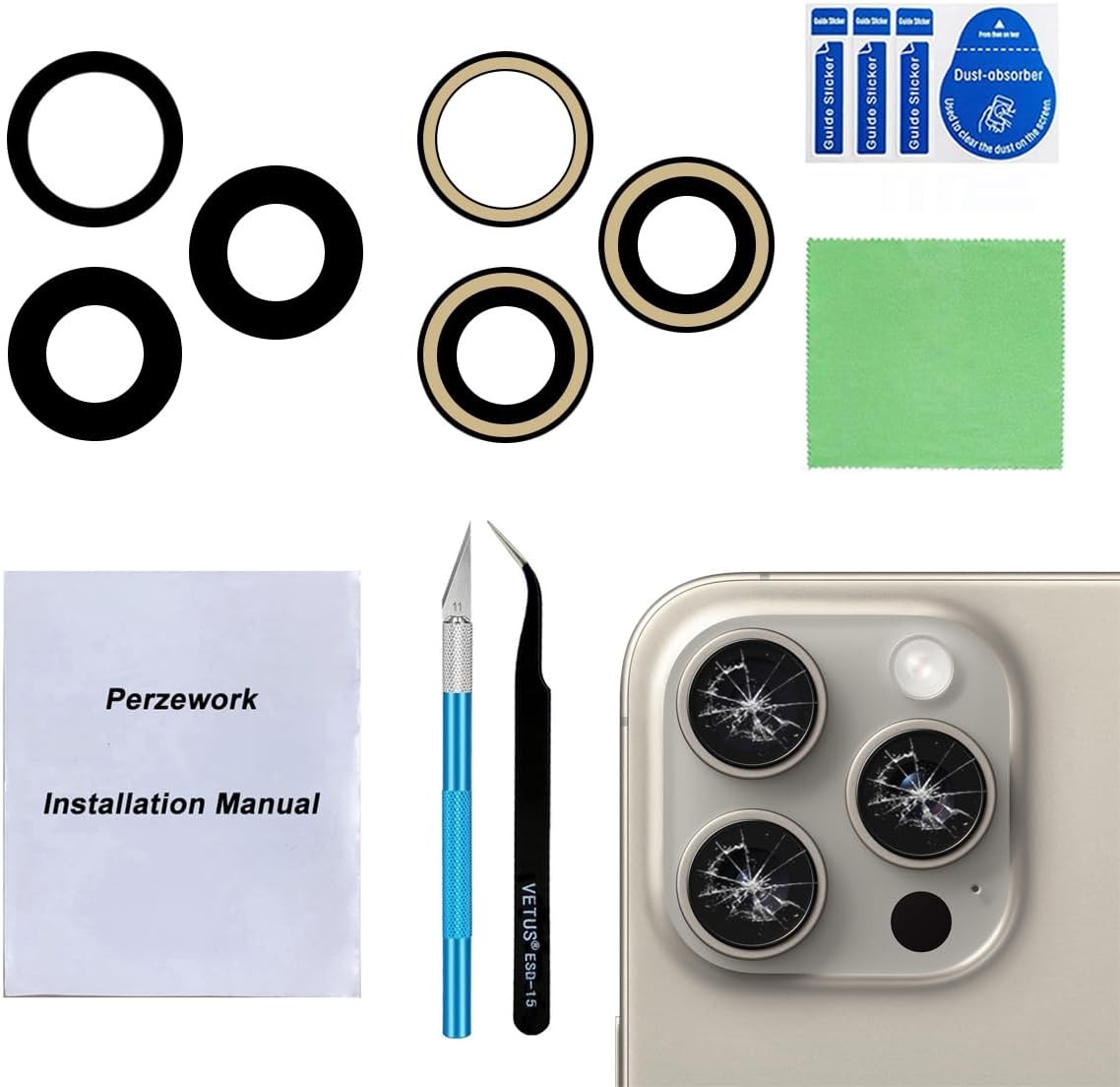 Back Rear Camera Lens Glass Replacement for iPhone 15 Pro 6.1 inches with pre