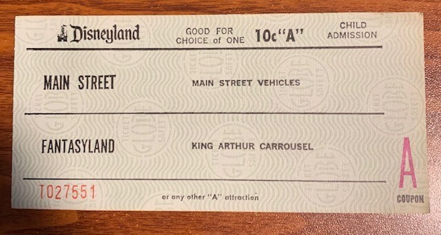 Vintage Disneyland 10c "A" Child Admission 2 Lands Free Shipping