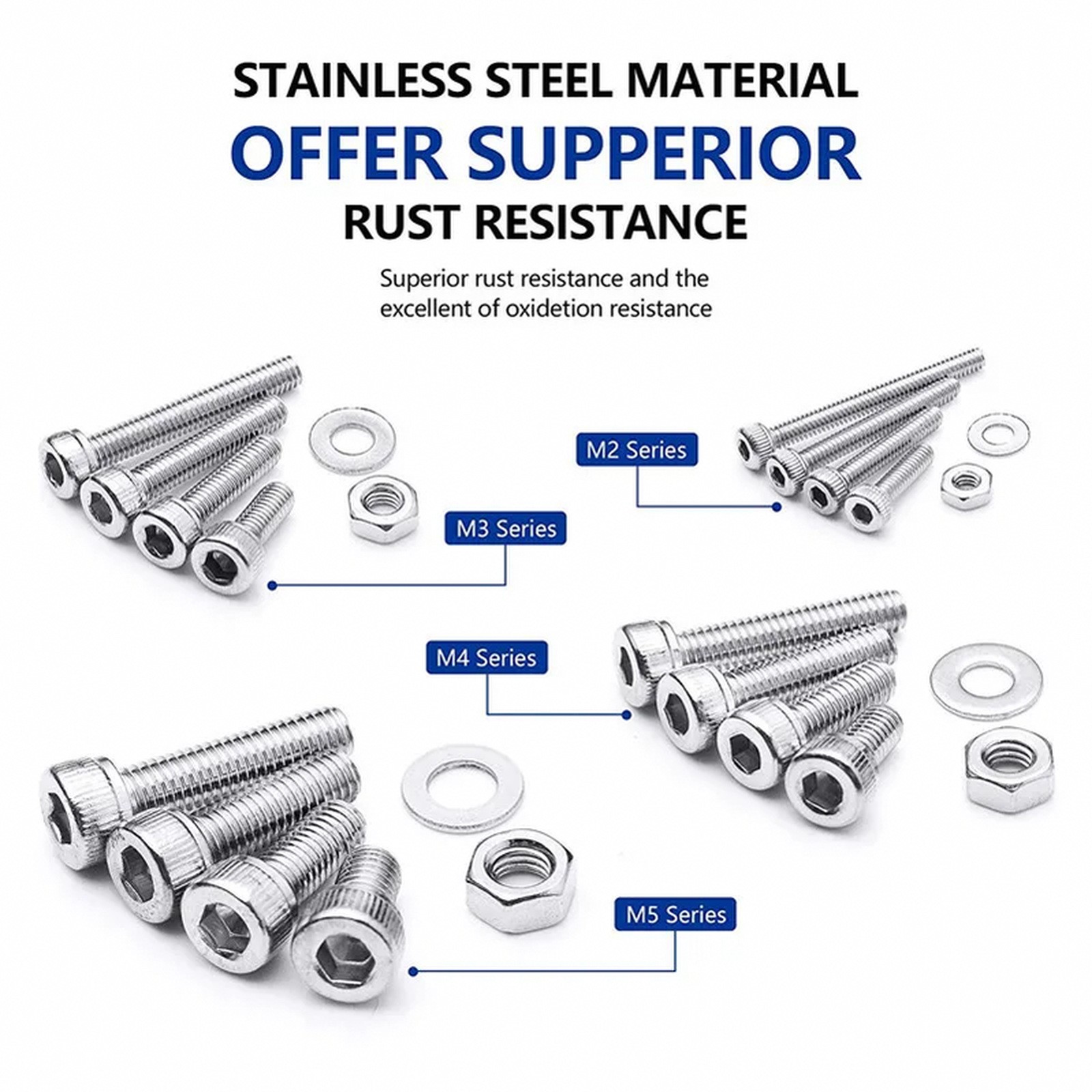 Hex Socket Screw Kit M2 M3 M4 M5 Stainless Steel Flat Round Cap Head Bolt Nut