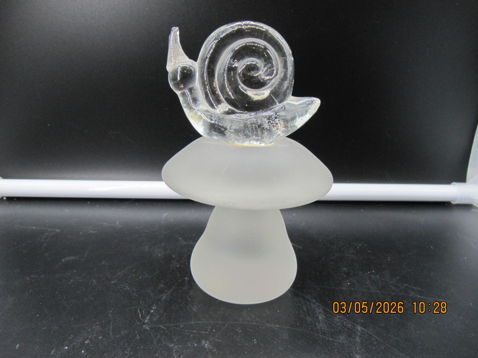 Vintage Napcoware Snail on Frosted Glass Mushroom Paperweight Figurine