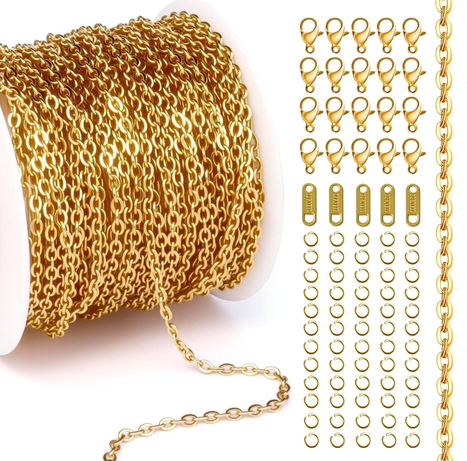 skantany 60feet Gold Plated Chain for Jewelry Making, Width Variable, gold 