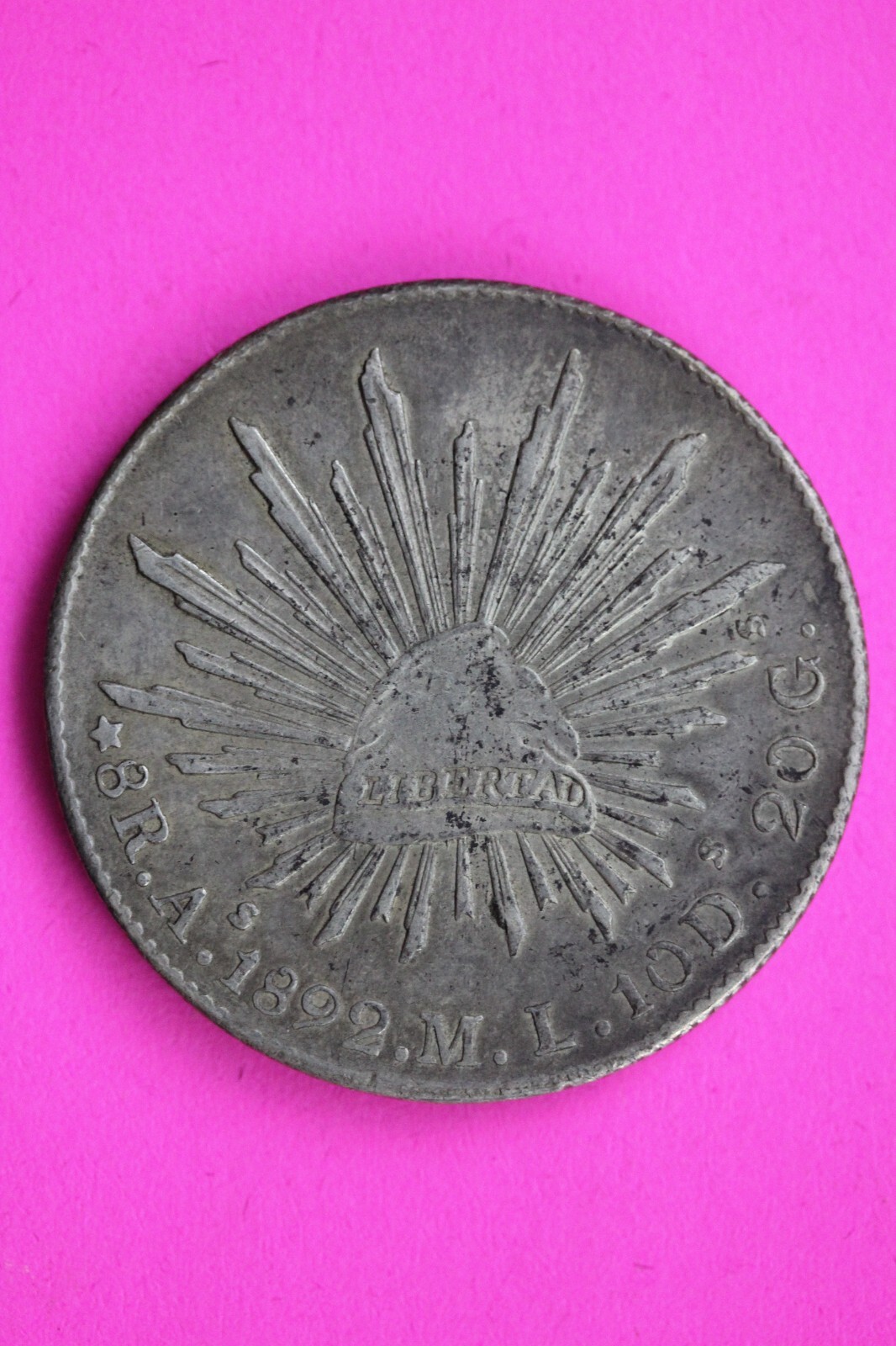 1892 Mexico ASML 8 Reales Libertad Silver Coin  .903 Fine Authentic & Real 0826N