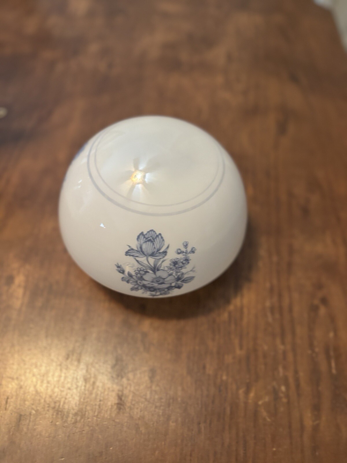 Vintage Dome Lampshade Blue Floral Printed On Milk Glass