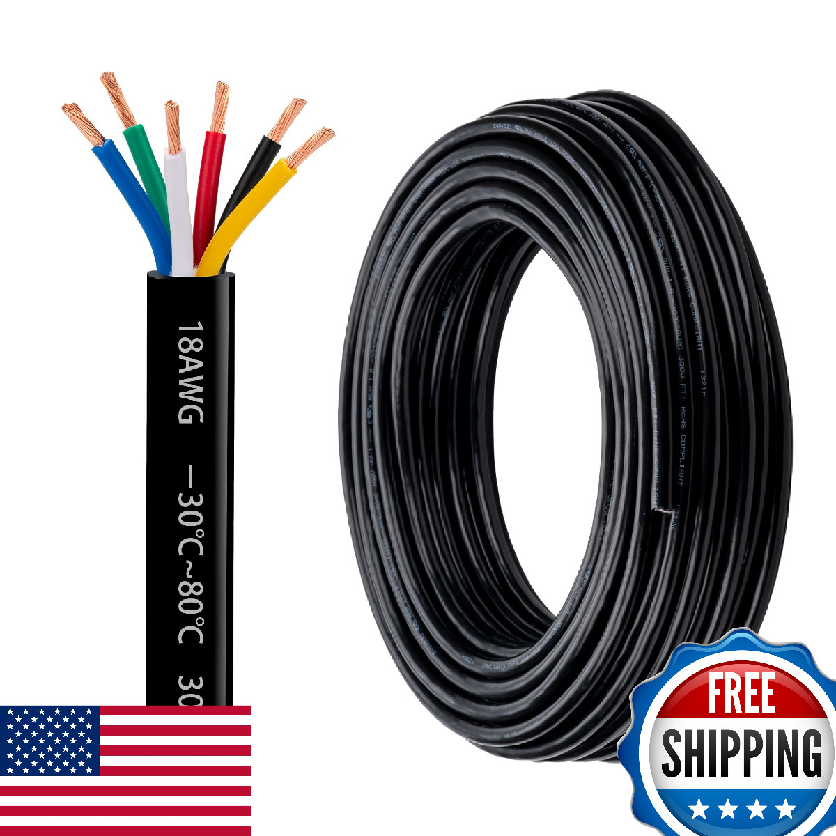 18 AWG 6 Conductor Electrical Wire Oxygen-Free Copper PVC Strand Cable