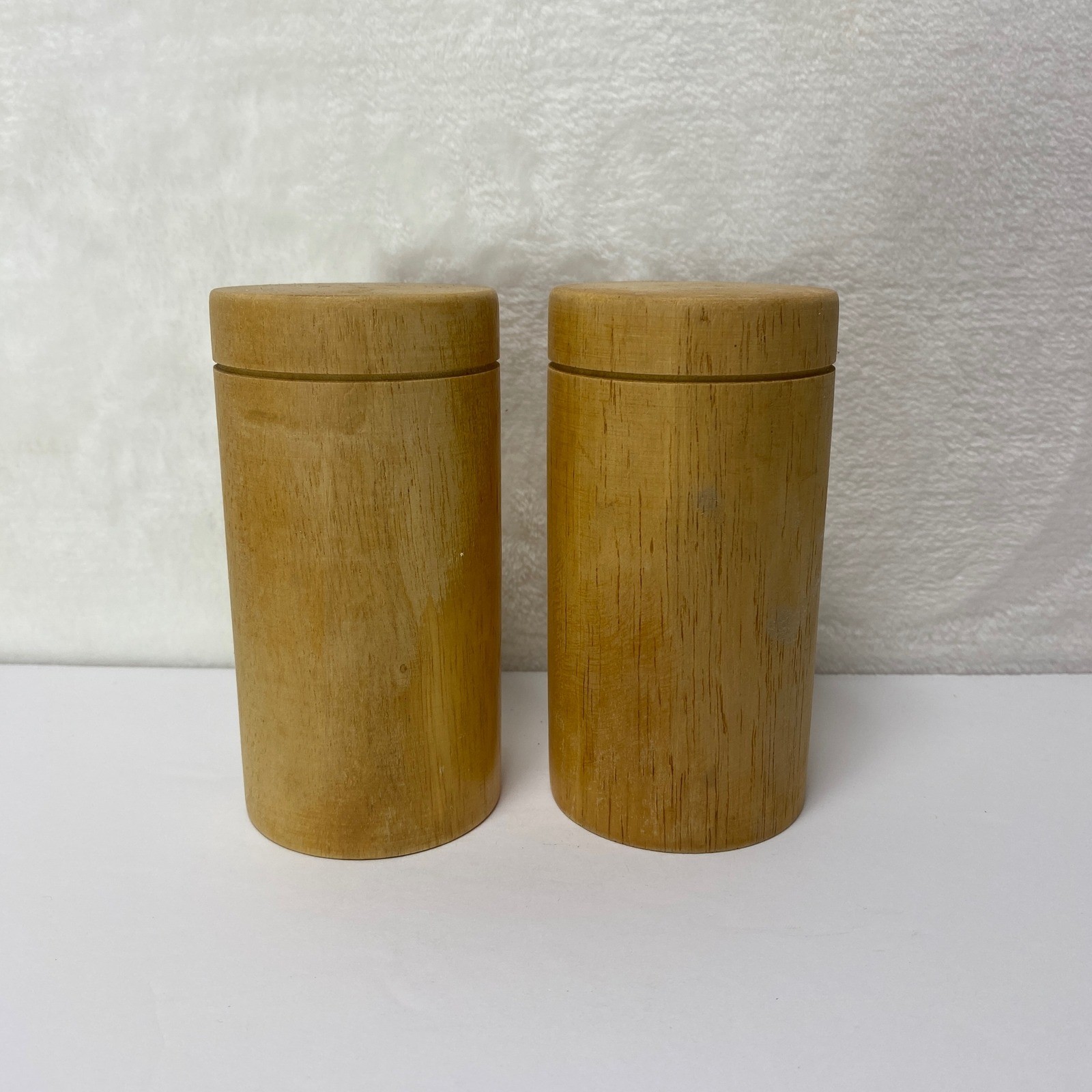 Vintage Wooden Salt and Pepper Shakers Cylindrical Design
