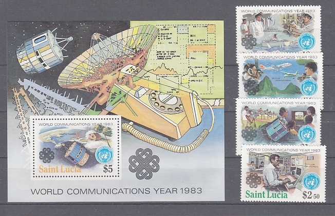 St. Lucia 602-05 + Block 36 World Communication Year (MNH)