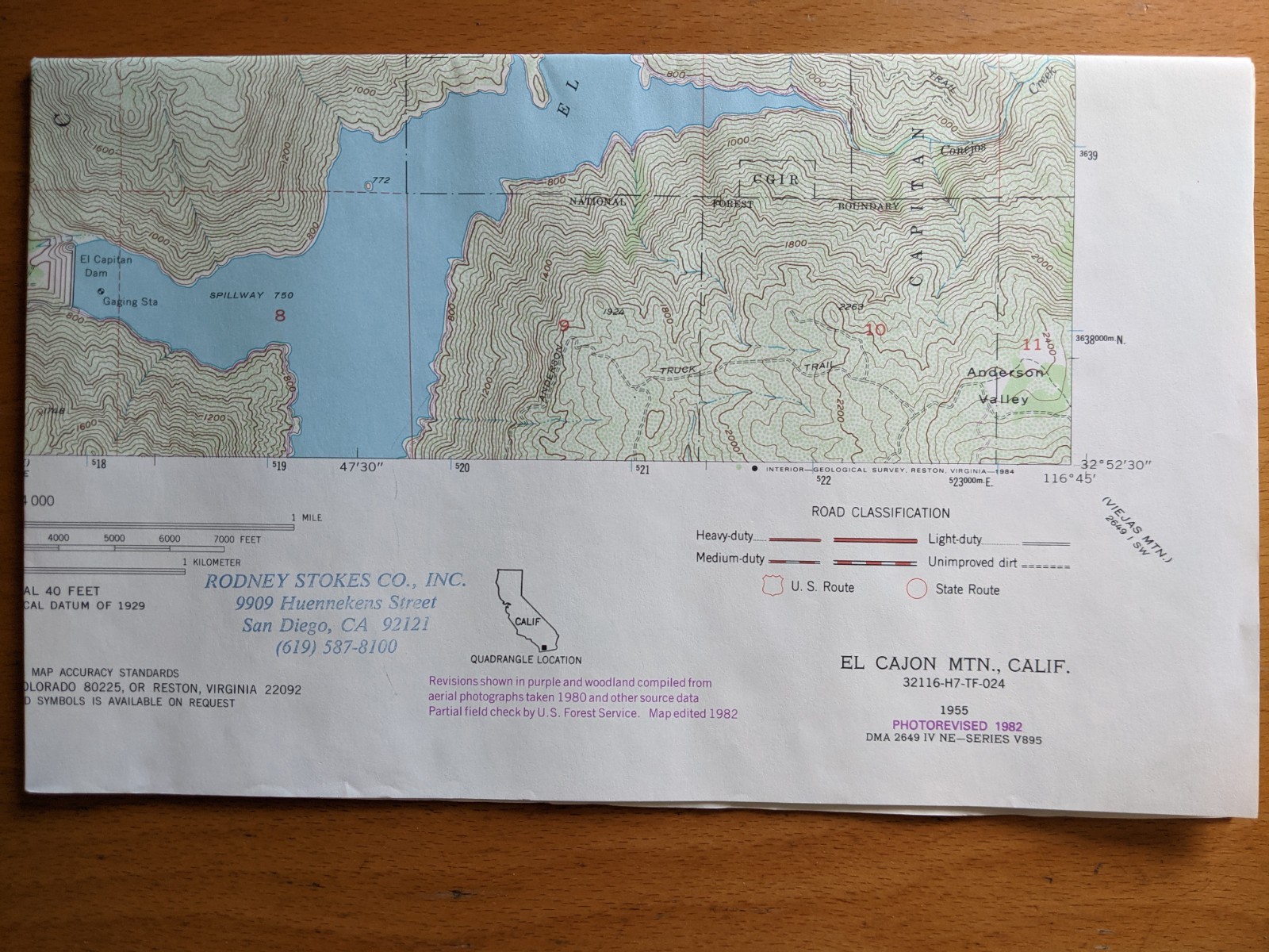 USGS Topo Map 7.5' Quad El Cajon Mtn., California 32116-H7-TF-024