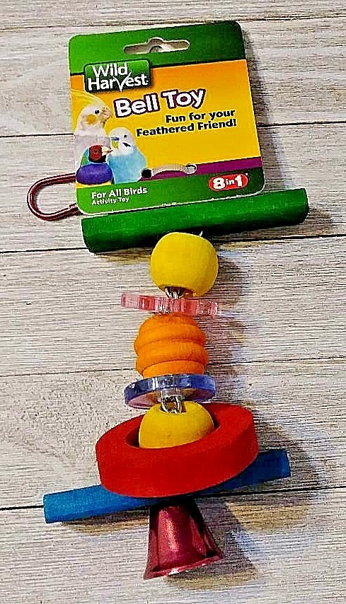 Wild Harvest Bell Toy Bird Cage Hanging Wood & Bell Toy 